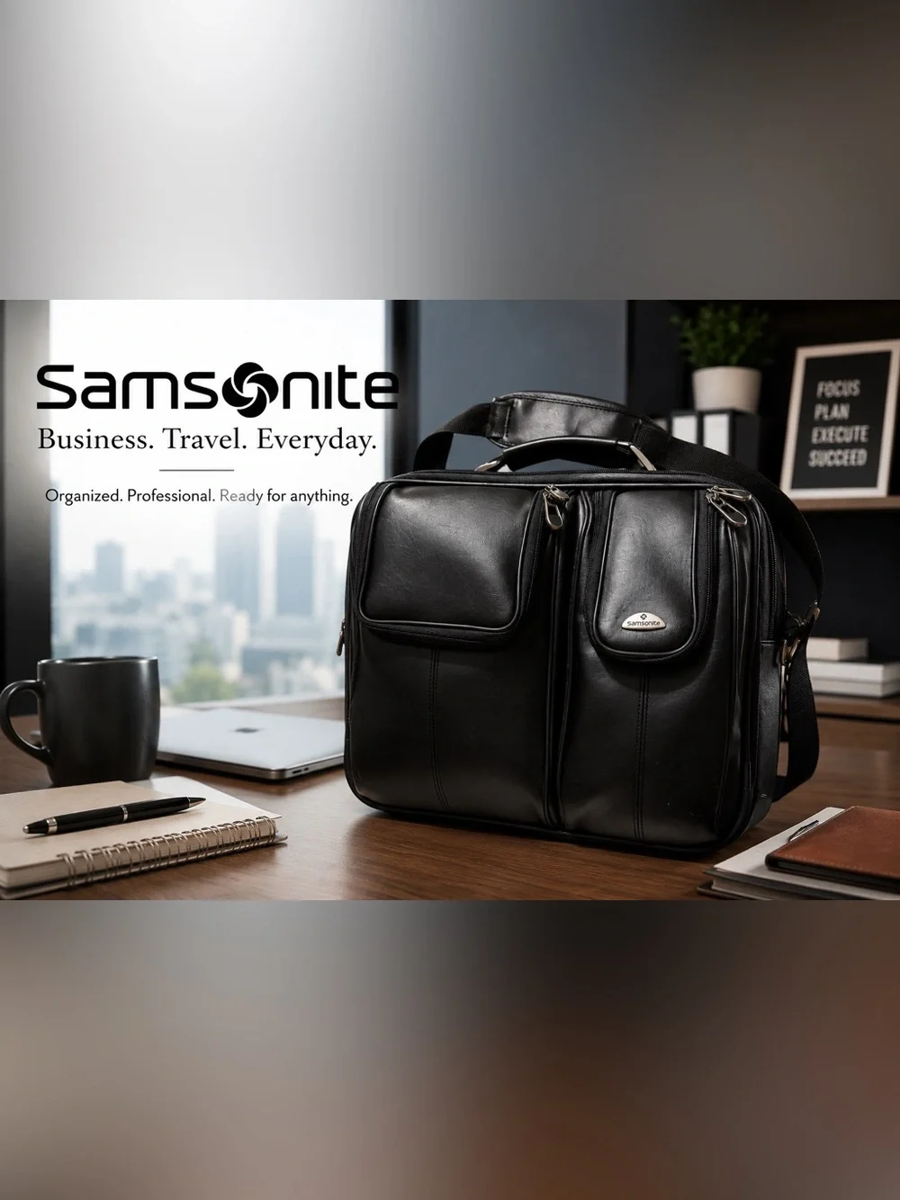 Samsonite Black Business Briefcase Laptop Bag Travel Organizer Faux Leather